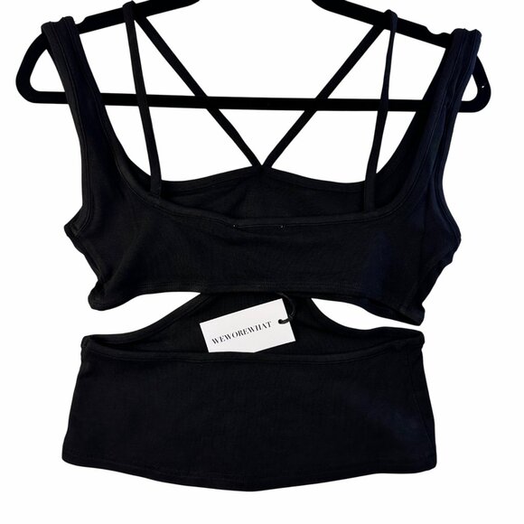 WEWOREWHAT By REVOLVE Womens Black CUTOUT Stretch Jersey Tank Sz L Whimsy Grunge - Picture 4 of 9